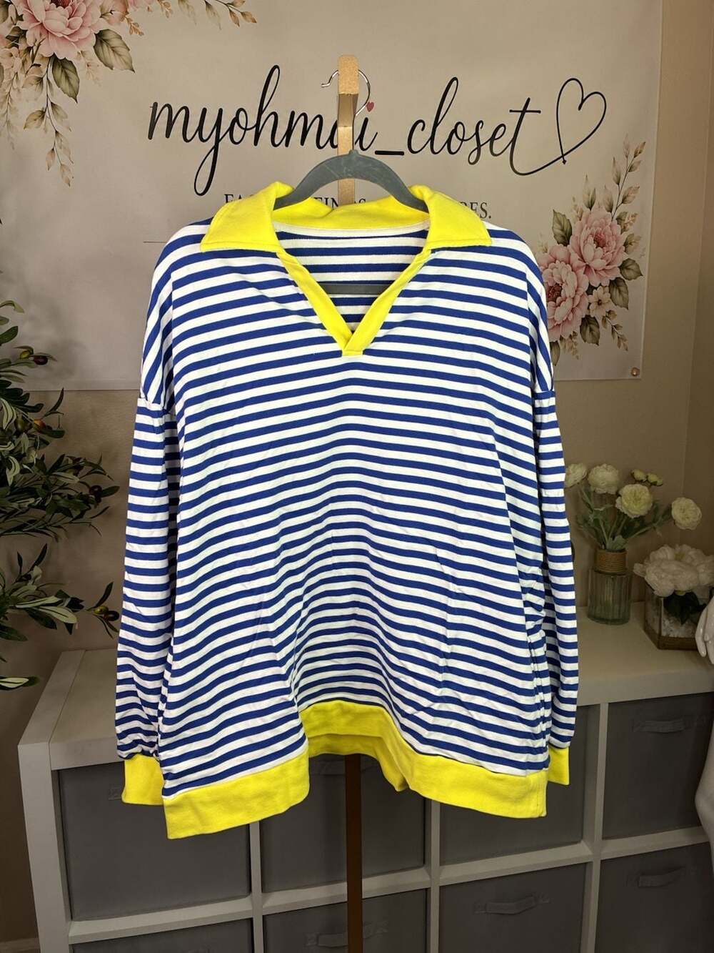JOJOANS Women's Striped Long Sleeve Polo Sweatshirt with Side Pockets Large
